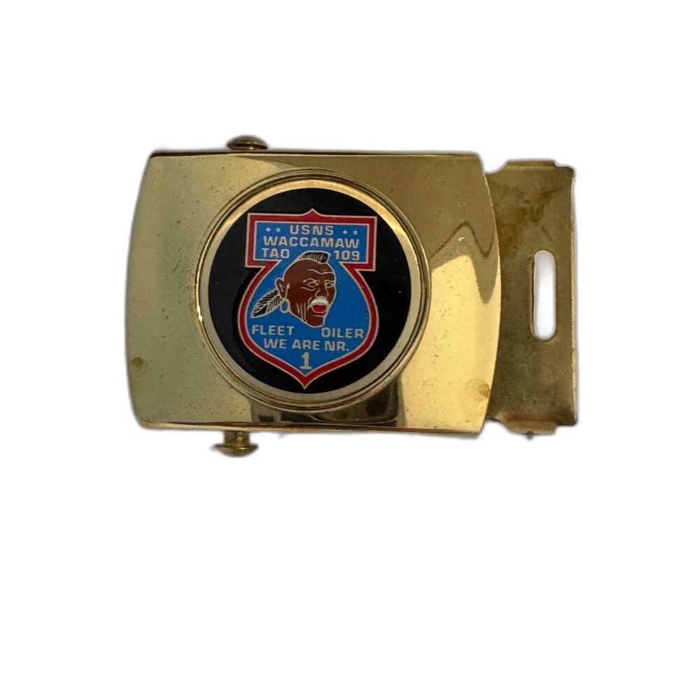US Navy Waccamaw T-AO 109 brass belt buckle; enamel - Picture 4 of 4